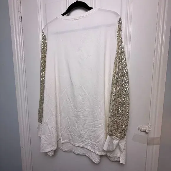 Jingle Belles Kim Gravel Sequin Sleeve White Top Womens 3X Party NWOT QVC - Picture 7 of 10